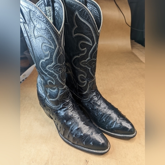Larry Mahan boots men's size 10.5B Exotic Genuine Full Quill Ostrich black leath - Picture 3 of 14